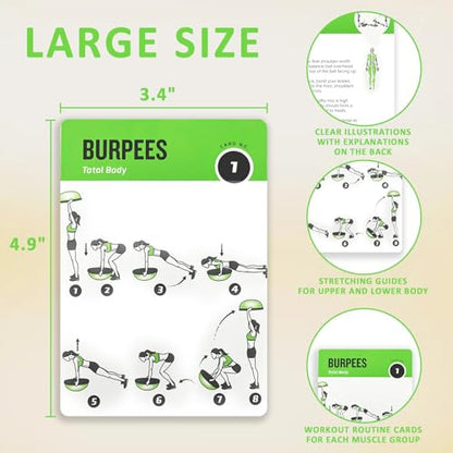 Half Balance Ball Workout Cards, 62 Exercises Cards Deck Large Size 5" x 3.5" Fitness Cards for Women & Men, Beginner Fitness Guide to Training Exercises at Home or Gym - style: Half Balance Ball