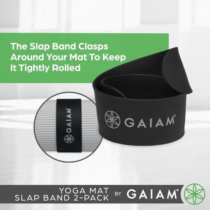Gaiam Yoga Mat Slap Band — Slap-On trap for Easy Storage & Travel — Durable Snap Band Fits Most Rolled Yoga, Pilates & Exercise Mats