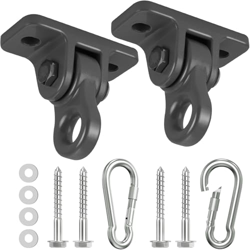 Heavy Duty Porch Swing Hangers Kit Swing Hardware Hooks | Aluminum alloy construction, dual bearings, 5000-pound weight capacity, with snap hooks (2 Pack Black) - color: 2 Pack Black