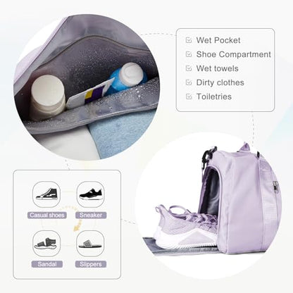 Gym Bag for Women Men with Shoes Compartment,Sports Duffle Bag Personal item travel Duffel Bags Tote Bag Small Carry on Weekender Overnight Bag Workout Dance Bag Hospital Holdalls Light Purple - color: A13-Light Purple