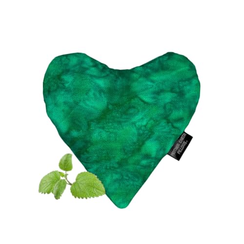 Mother Earth Pillows Small Heart-Shaped Flax Pillow for Natural Pain Relief, Warm or Cold Therapy, Herbal Aromatherapy Pillow (Green Print - Relieve Herbal Blend) - color: Green Print - Relieve Herbal Blend