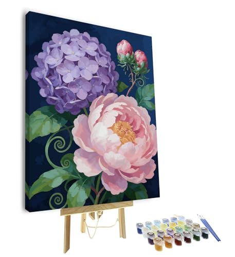 TUMOVO Paint by Numbers Kit for Adults, Adult Paint by Number - Pink and Purple Flower Bouquet Art, Beautiful Blooming Floral Canvas Art for Home Decor, 16x20 Inch(Framed) - color: Flowers(Framed)