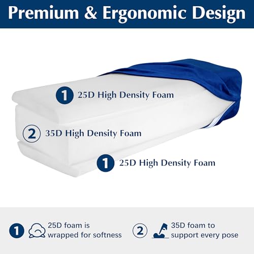 2-Pack Yoga Bolster Pillow Set: Rectangular & Cylinder Pillows for Meditation and Support, Yoga Pillows with Washable Velvet Cover, Triple-Layer Sponge with Carry Handle, Blue - color: Blue