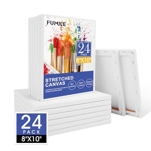 FUMILE 8x10 Canvas for Painting Stretched, 24 Pack Canvases for Painting-5/8 in Profile Primed White Blank Painting Canvas Value Pack for Oil & Acrylic Paint - size: 8x10
