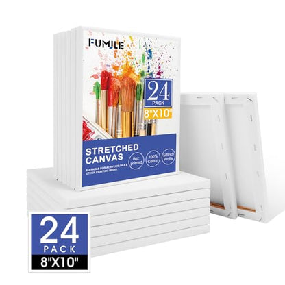 FUMILE 8x10 Canvas for Painting Stretched, 24 Pack Canvases for Painting-5/8 in Profile Primed White Blank Painting Canvas Value Pack for Oil & Acrylic Paint - size: 8x10