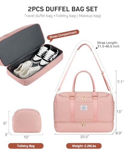 WINDARS Travel Duffle Bag, Weekender Bags for Women with Shoe Compartment, Overnight Bag with Toiletry Bag, Carry On Duffel Bags For Airplanes, Yoga Gym Duffel Bag, Pink - color: Pink