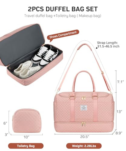 WINDARS Travel Duffle Bag, Weekender Bags for Women with Shoe Compartment, Overnight Bag with Toiletry Bag, Carry On Duffel Bags For Airplanes, Yoga Gym Duffel Bag, Pink - color: Pink