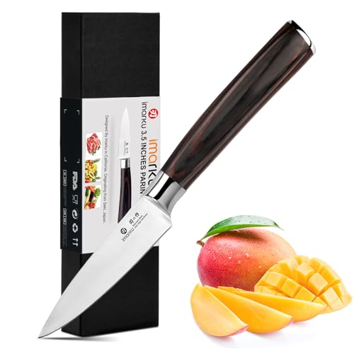 imarku Paring Knife 3.5 Inch, Japanese High Carbon Stainless Steel | Ultra Sharp Fruit Knife, Small Kitchen Knife for Peeling Fruits, Ergonomic Pakkawood Handle, Unique Gifts for Men and Women - color: Brown Handle