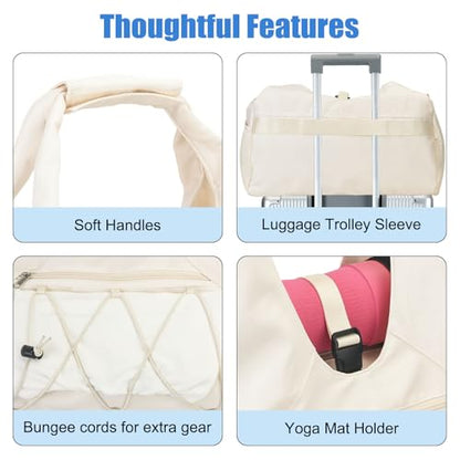 Forestfish Gym Bag For Women With Yoga Mat Holder, Beige | Shoe Compartment, Wet Dry Storage Pocket, Removable Shoulder Strap, Lightweight & Water Resistant - color: Beige