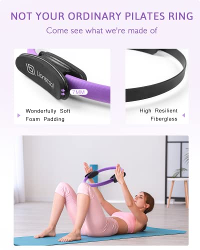 LIONSCOOL Pilates Ring Set 14" Magic Circle, 9" Mini Ball, Resistance Bands | Foam-Padded Fiberglass Pilates Ring, 400 lb Anti-Burst Ball, Latex Bands, Guide & Bag, Pilates Equipment Kit for Home Workout - color: Purple
