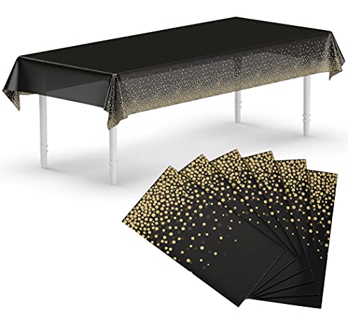 Neatiffy 54 x 108 Inch Rectangle Plastic Table Cloth Picnic/Camping/Birthday Party/Banquet Table Cover. Disposable/Reusable Tablecloths - Black with Golden Dot - color: Black With Golden Dot