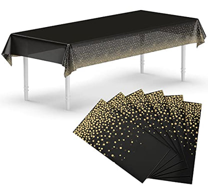 Neatiffy 54 x 108 Inch Rectangle Plastic Table Cloth Picnic/Camping/Birthday Party/Banquet Table Cover. Disposable/Reusable Tablecloths - Black with Golden Dot - color: Black With Golden Dot