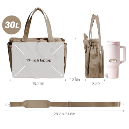 Gosect Women’s Crush Bow Puffer Tote Bag, Water Resistant Laptop Travel Yoga Work Bag - color: Khaki