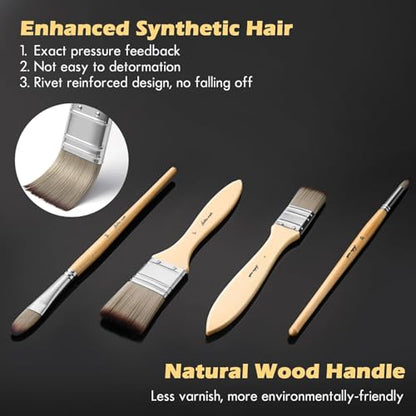 Acrylic Paint Brush Set, Golden Maple 25 PCS Paint Brushes for Acrylic Painting Oil Watercolor & Canvas,Enhanced Synthetic Brush Set with Cloth Roll and Palette Knife