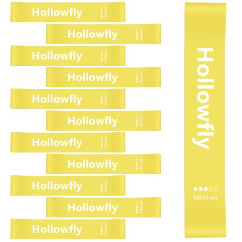 Hollowfly 12 Pcs Latex Resistance Loop Exercise Bands for Booty Workout Stretch Exercise Bands Non Slip for Legs Squat Resistance Loop Women Men Starter Butt Hip Thigh Fitness - color: Yellow, style: Medium