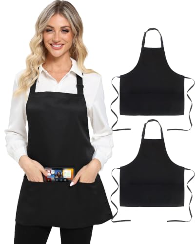 Xeoxarel Black 3 Pockets Bib Apron, Chef Kitchen Cooking Aprons for Unisex | Adjustable Neck Strap, Widely Used to Prevent Clothes from Getting Dirty, Waterdrop, for Restaurant Work, Hairstylist - color: 2 Pack，black