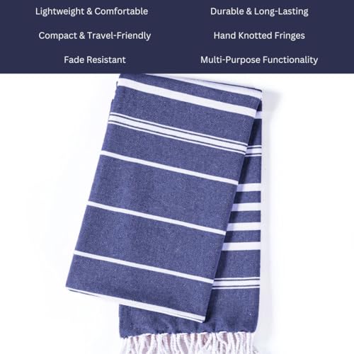 WeWove Turkish Peshtemal Beach Towels Large 39x70 Inch Set of 2-100% Cotton Soft Quick-Drying Absorbent Washable - Versatile for Beach Pool Spa Picnic Travel or Bath Use - Turkish Towels Blue - color: Blue