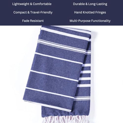 WeWove Turkish Peshtemal Beach Towels Large 39x70 Inch Set of 2-100% Cotton Soft Quick-Drying Absorbent Washable - Versatile for Beach Pool Spa Picnic Travel or Bath Use - Turkish Towels Blue - color: Blue