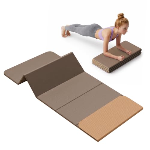 Stepwaver Foldable Fitness Yoga Mat, 0.4” (10 mm) Extra Thick -75” x 26” - color: Brown