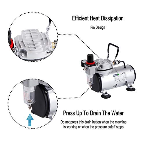 TIMBERTECH Airbrush Compressor AS18-2, Basic Mini Compressor, 4 Bar/Auto Stop for Hobby Paint Body Tattoo Cake Decoration Model Painting Automotive Graphic Make-up