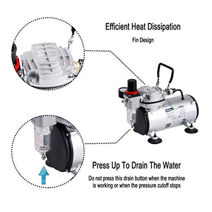 TIMBERTECH Airbrush Compressor AS18-2, Basic Mini Compressor, 4 Bar/Auto Stop for Hobby Paint Body Tattoo Cake Decoration Model Painting Automotive Graphic Make-up