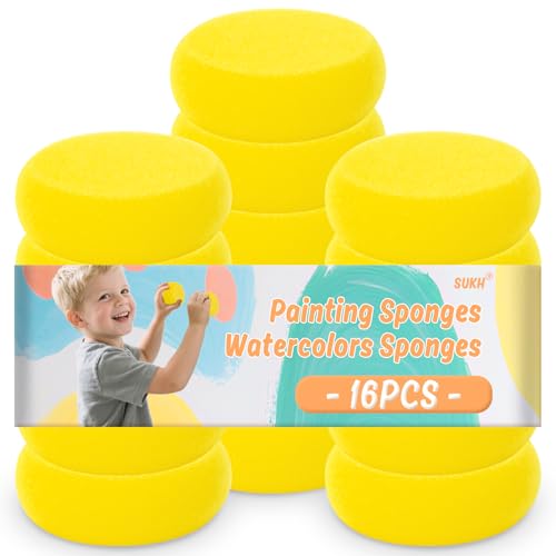 Sukh 16PCS Painting Sponges - Round Foam Pads for Watercolor Art Crafts | Soft Absorbent Pads for Acrylic Painting, Pottery Projects, DIY Crafts and Classroom Activities with Easy Grip Design