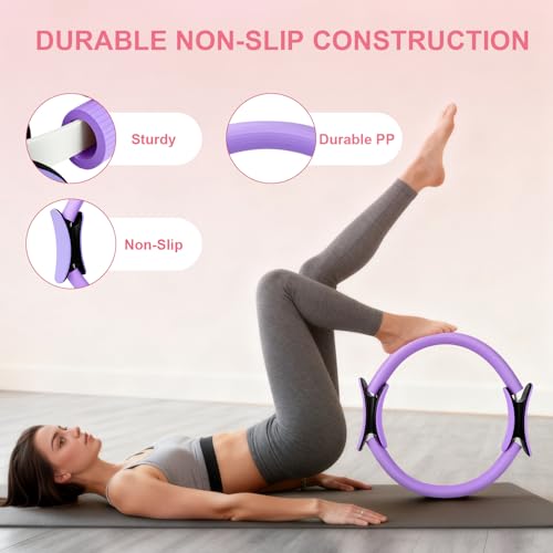 Pilates Ring and Ball Set for Women, Home Workout Pilates Kit, Magic Circle Hoop with 5 Resistance Bands, Pilates Equipment Fitness Essentials Starter Set Accessories - color: Purple