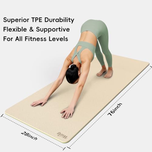 WEILA Extra Thick 10mm Yoga Mat,76"x28" Dual-Color TPE with Carry Strap - color: Cream & Matcha Green