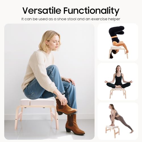 Yoga Headstand Stool,Yoga Inversion Chair,PU Sponge & Solid Wood, 440lbs Load-Bearing,Free Standing,Suitable for Beginners & Yoga Practitioners,Fit for Yoga Room, Bedroom, Office, Gym