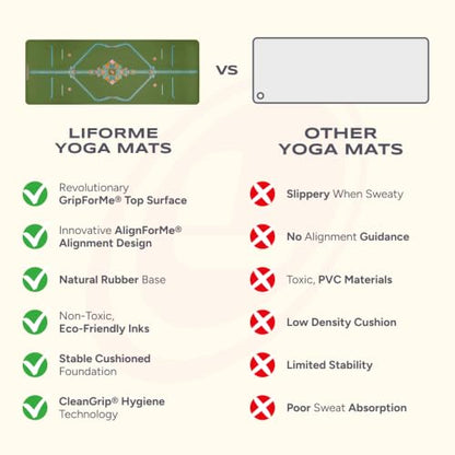 Liforme Printed Yoga Mat - Patented Alignment Design, Ultimate Grip - color: Mindful Garden - Olive/Floral