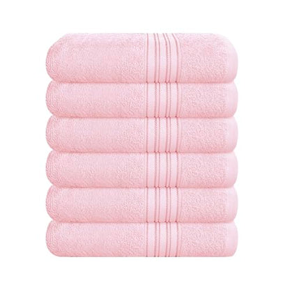 BOUTIQUO Ultra Soft Cotton 6 -Piece Hand Towel Set 16x24 Inch, Ideal for use in Bathroom, Kitchen, Gym, Spa & General Cleaning, Compact & Lightweight Multi Purpose Hand Towels - Pink - color: Pink, size: Hand Towel - Set of 6