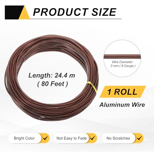 MECCANIXITY 9 Gauge 3mm Aluminum Wire, 80 Feet Bendable Metal Craft Armature Wire for Jewelry Making DIY Beading Floral Wreath Wrapping Sculpting, Copper Tone - color: Copper Tone, size: 9 Gauge x 80Ft