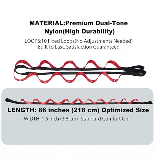Acozycoo Stretching Strap with Loops for Physical Therapy,Knee,Calf,Back - color: Red, size: Length: 86 Inch, Width: 1.5 Inch