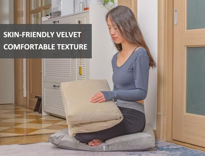 Meditation Cushion,Velvet Meditation Pillow and Zabuton 2-in-1 Portable Design(50 * 70CM). (Khaki, Service H：9cm) - color: Khaki