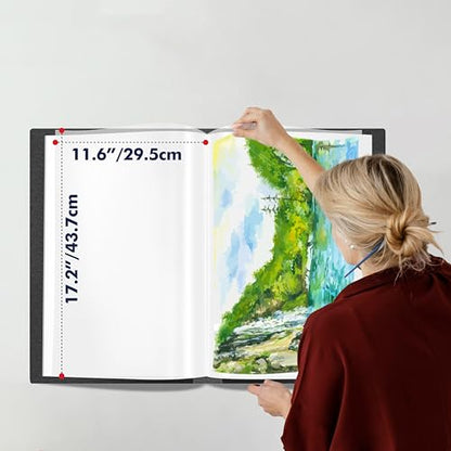 Art Portfolio Folder, 40 Clear Pockets Paper Protectors Display 80 Pages Clear Presentation Book for Artworks, Letters, Report Sheets, Documents (Can Accommodate 11” x17”) - size: 11x17inch (Black)