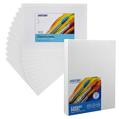 Canvas Boards for Painting 9x12 Inch, Super Value 12 Pack White Blank Canvas Panels, 100% Cotton Primed, Painting Art Supplies for Professionals, Hobby Painters, Students & Kids - size: 9"×12"