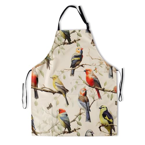 Artist Painting Apron with 2 Pockets Painters Art Aprons Gifts for Women Men - color: Birds on Branches