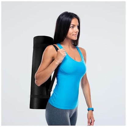 Fitvids Yoga Mat, 1/2-Inch Extra Thick High Density Exercise Mat, Anti-Tear Exercise Yoga Mat with Carrying Strap, Suitable for Various Yoga Exercises - color: Black