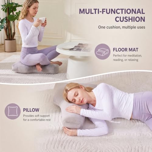 T-Shape Meditation Cushion, Ergonomic Zafu Yoga Floor Pillow with Buckwheat Hull Fill, Removable Washable Cover,for Mindfulness, Yoga, and Deep Relaxation (Grey) - color: Grey