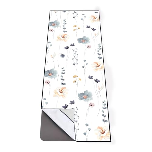 QiyI Hot Yoga Towel with Grip Dots, Non Slip, 70"x26", Watercolor Flowers - color: Watercolor Flowers, size: 70"x26"