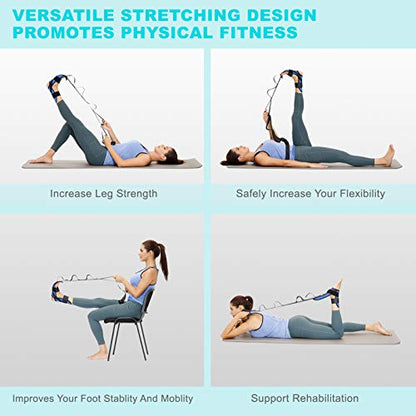 comness Foot and Calf Stretcher-Stretching Strap For Plantar Fasciitis, Heel Spurs, Foot Drop, Achilles Tendonitis & Hamstring. Yoga Foot & Leg Stretch Strap. (Blue) - color: Blue