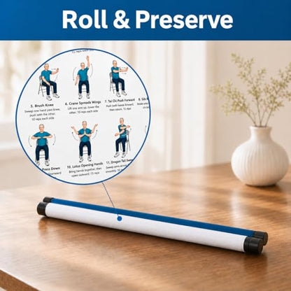 Tai Chi Chair Workout Chart, Chair Tai Chi for Seniors Poster, 16 x 24 Inch | Seated Tai Chi Exercise Chart: 16 Guided Chair Exercises with Breathing and Flow for Balance, and Flexibility, Roll-Up Design