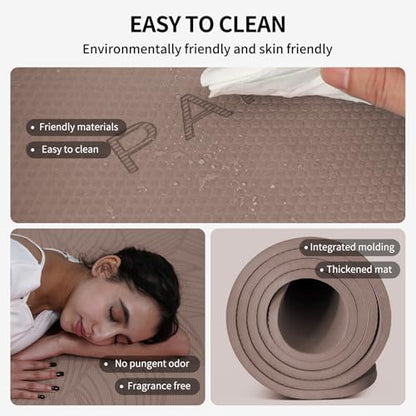 PAIDU Large Yoga Mat 72"x36"x10mm Non-Slip Exercise Mat for Home Gym Studio - color: Brown