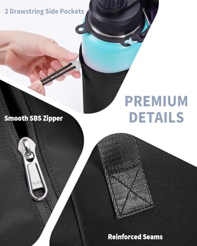 sportsnew Yoga Mat Bag Waterproof Tote Gym Bag Mat Carrier W/Wet Pocket | hook-and-loop mat holder 5s quick access, 40oz handled bottle pocket, wet bag, lightweight waterproof, drawstring pockets,19L - color: Deep Black