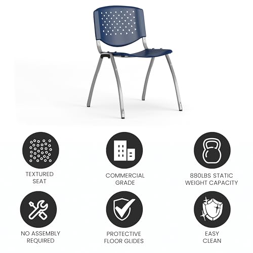 EMMA + OLIVER Home and Office Navy Plastic Stack Chair with Perforated Back | Powder Coated, 880 LBS. Weight Capacity - color: Navy