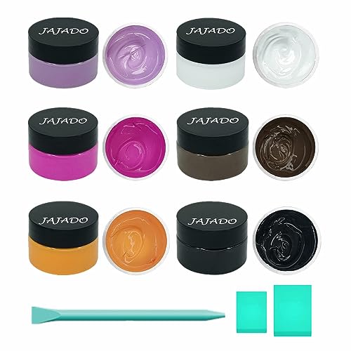 JAJADO 9 Pcs Chalk Paste Fabric Screen Printing Ink, Chalk Paste Paint Stencils Paste Reusable Self Adhesive Silk Screen Transfer Paint for Wood, T-Shirt, Cup, Chalkboard DIY Home Decor - color: 6 Jars with 3 Squeegees