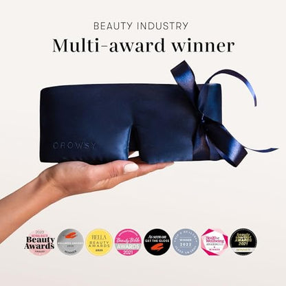 DROWSY Silk Sleep Mask - Face-Hugging, Padded Cocoon for Luxury Sleep in Total Darkness - 100% Pure Mulberry Silk, Skin-Hydrating & Adjustable (Midnight Blue) - color: Midnight Blue, size: 1 Count (Pack of 1)