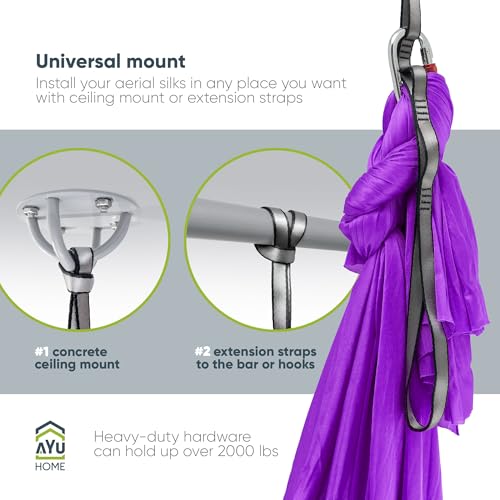 AyuHome Aerial Silks Yoga Swing Aerial Hammock Kit for Home - color: Aerial silk - Purple New