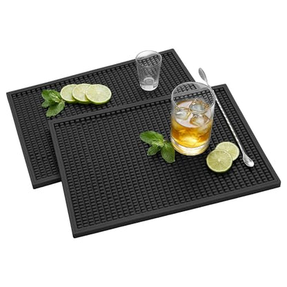ZJWZLG Bar Mat 18"X12"(2 Pcs) Non-Slip Rubber Bar Mat, Spill Proof & Design,Easy to Clean Textured Surface for Home Bar,Coffee Station, Bartending - Protects Countertops & Glassware(Black). - color: Black, size: 18" x 12"