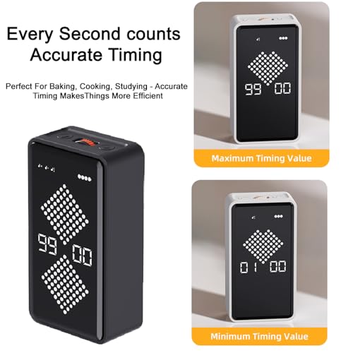 Digital Hourglass Timer, 1-99 Minutes Adjustable Time Sand Time Desk Countdown Clock, Mute/High/Low Adjustable Volume for Classroom, Homeschooling Study Tool, Task Reminder, Home, Kitchen (Black)